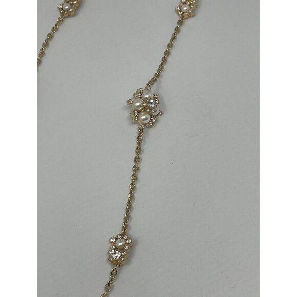 CHARTER CLUB Gold-Tone Crystal Filigree & Imitation Pearl Necklace Long - Picture 3 of 6